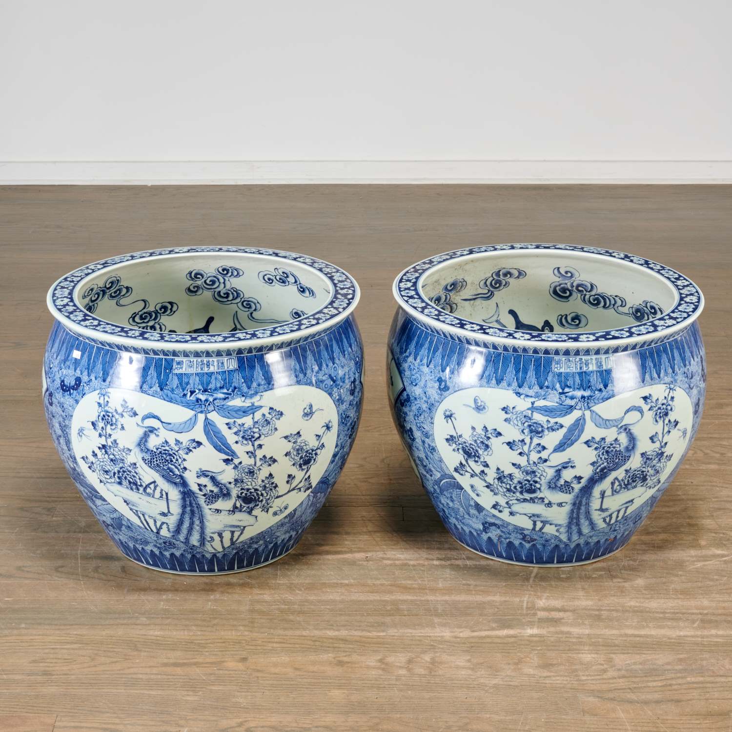 Appraisal: PAIR CHINESE BLUE AND WHITE PORCELAIN FISH BOWLS th th