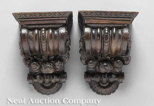 Appraisal: A Pair of George III Carved Walnut Brackets foliate carved