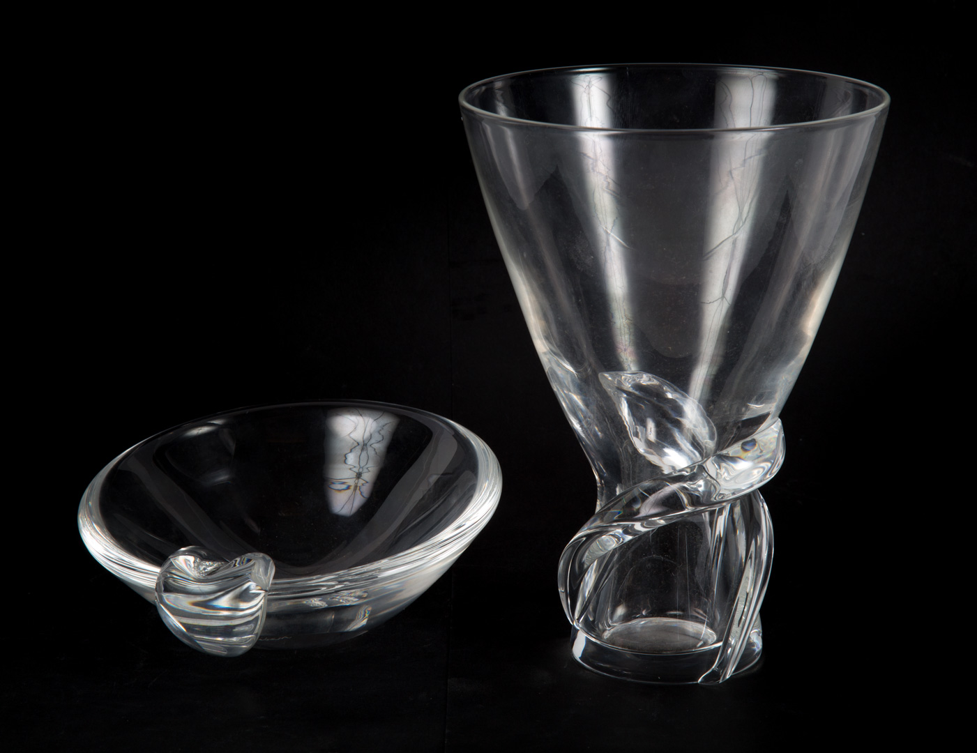 Appraisal: Steuben crystal chalice and nut dish both with etched mark