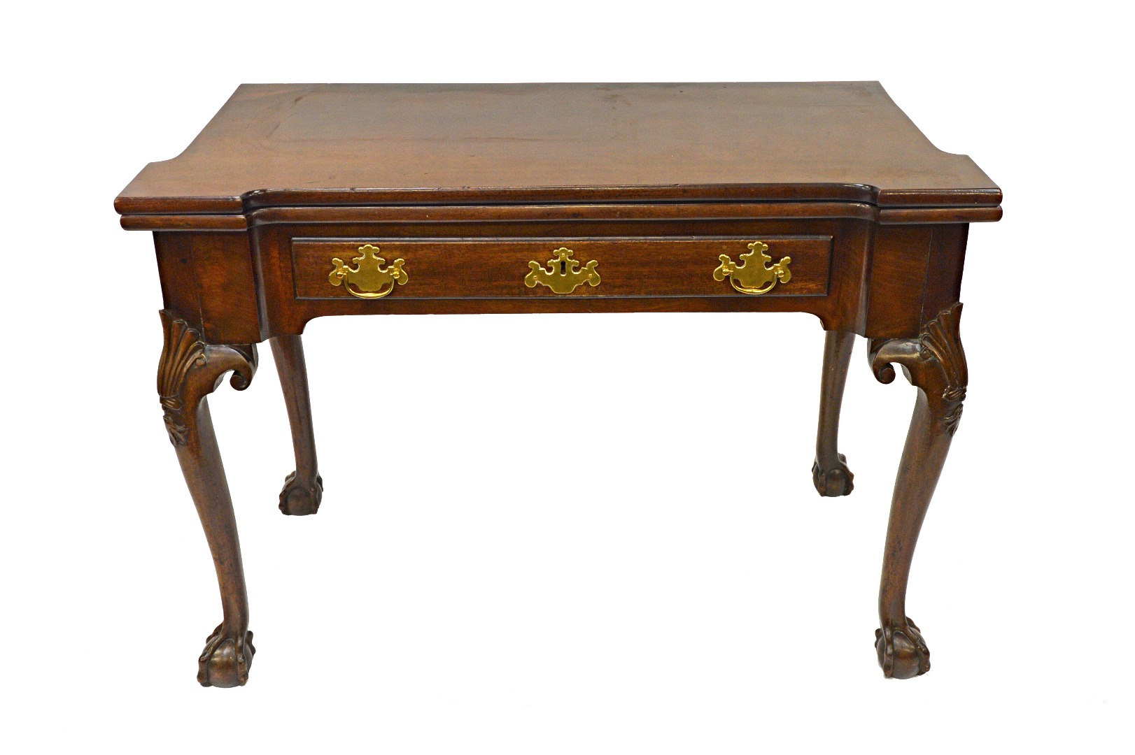 Appraisal: A George II mahogany card table the rectangular fold-over top