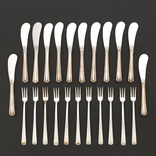 Appraisal: TWENTY-THREE WESTMORLAND RETRO STERLING SILVER COCKTAIL FORKS BUTTER SPREADERS JOHN