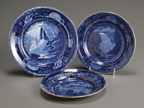 Appraisal: Group of Three Staffordshire Historical Dark Blue Transfer-Decorated Luncheon Plates