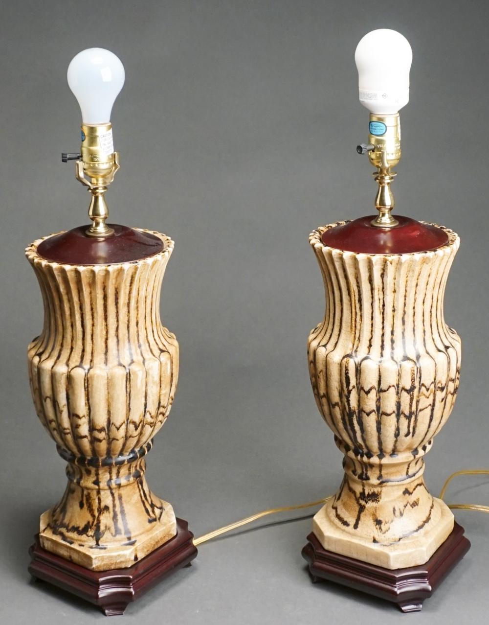 Appraisal: Pair of Glazed Ceramic Urn Form Table Lamps