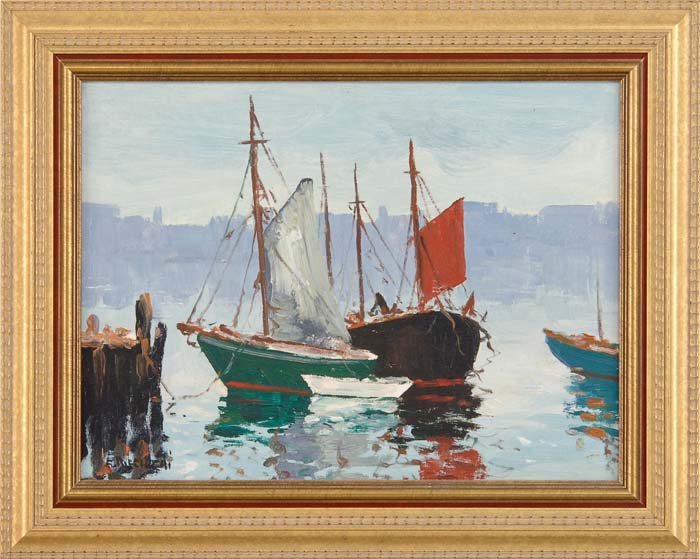 Appraisal: CAESARE A RICCIARDI American - BOATS IN HARBOR Oil on