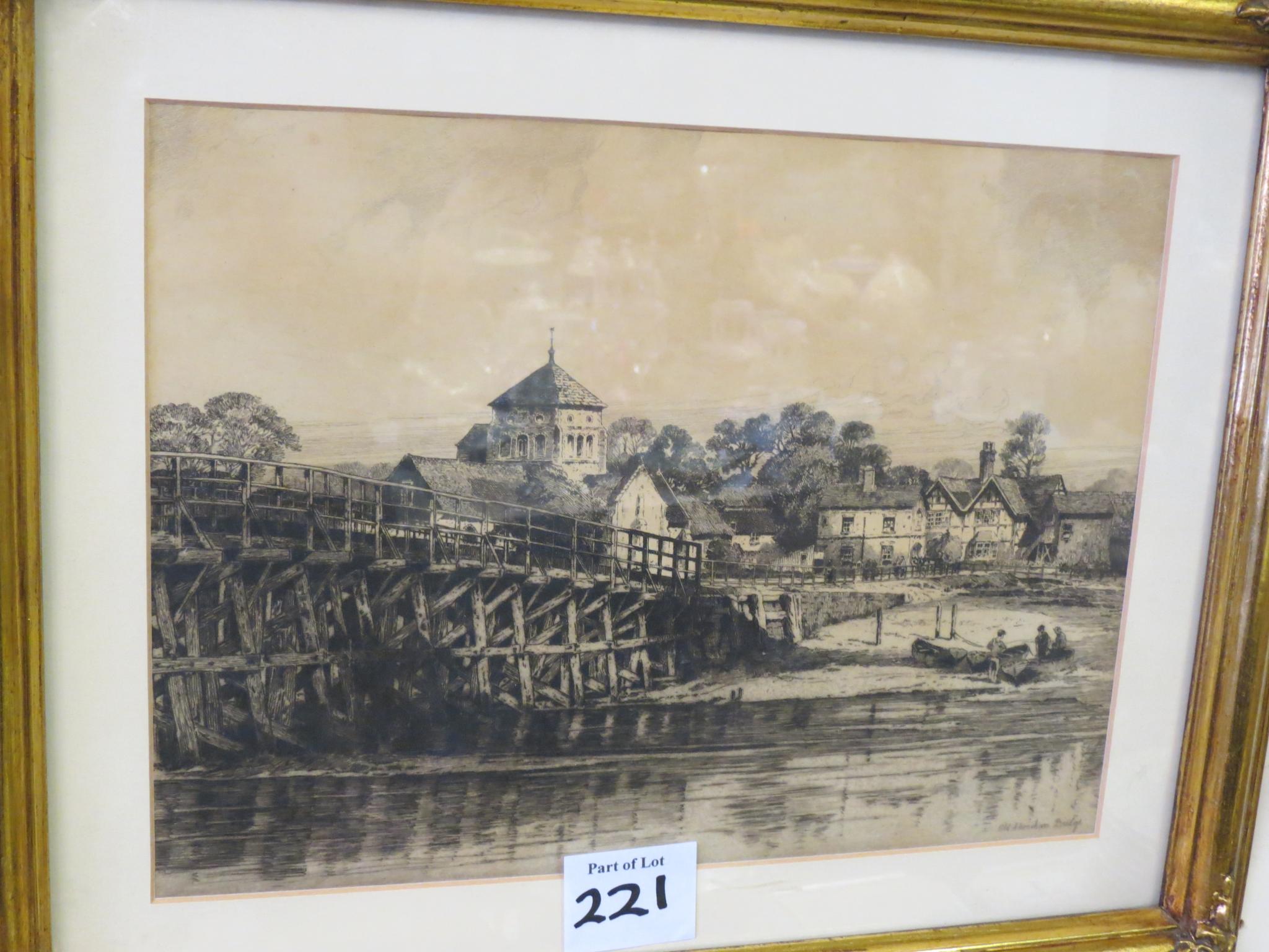 Appraisal: A sepia etching - Old Shoreham Bridge x in and