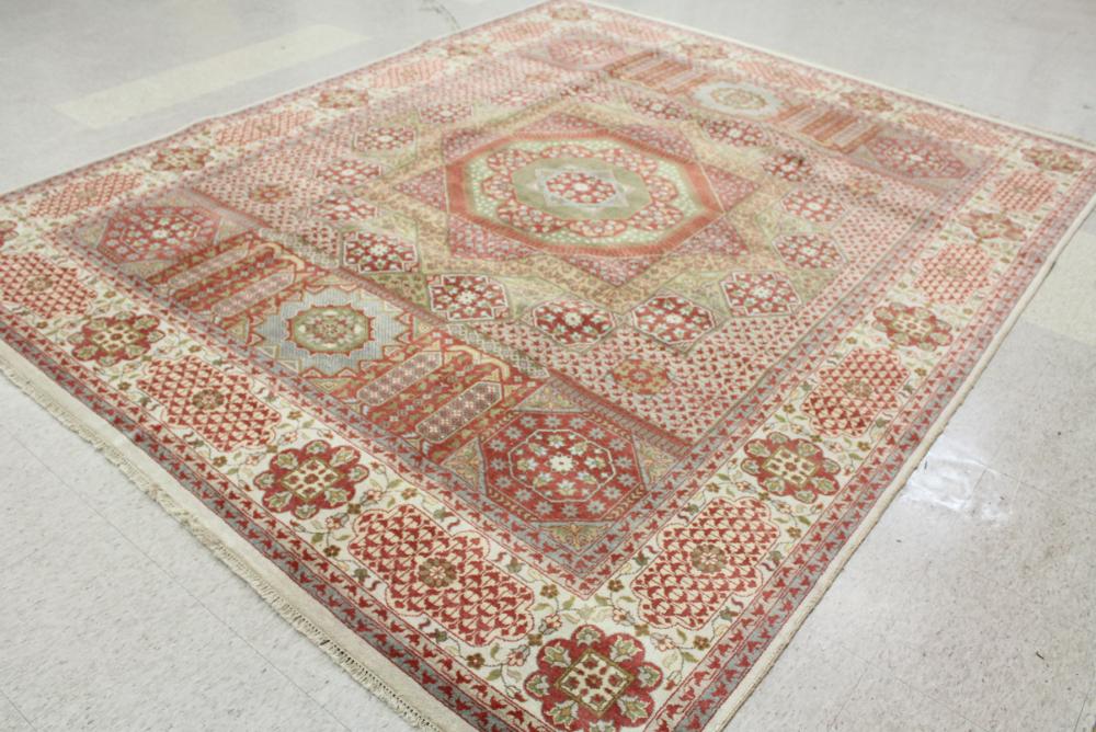 Appraisal: HAND KNOTTED ORIENTAL WOOL CARPET Indo-Persian contemporary overall geometric design