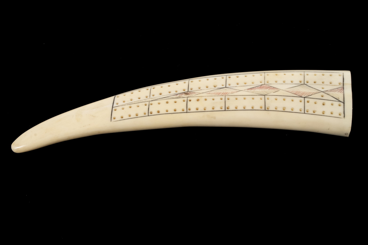 Appraisal: INUIT CRIBBAGE BOARD FROM WALRUS TUSK UNSIGNED Scrimshawn Tusk Tip