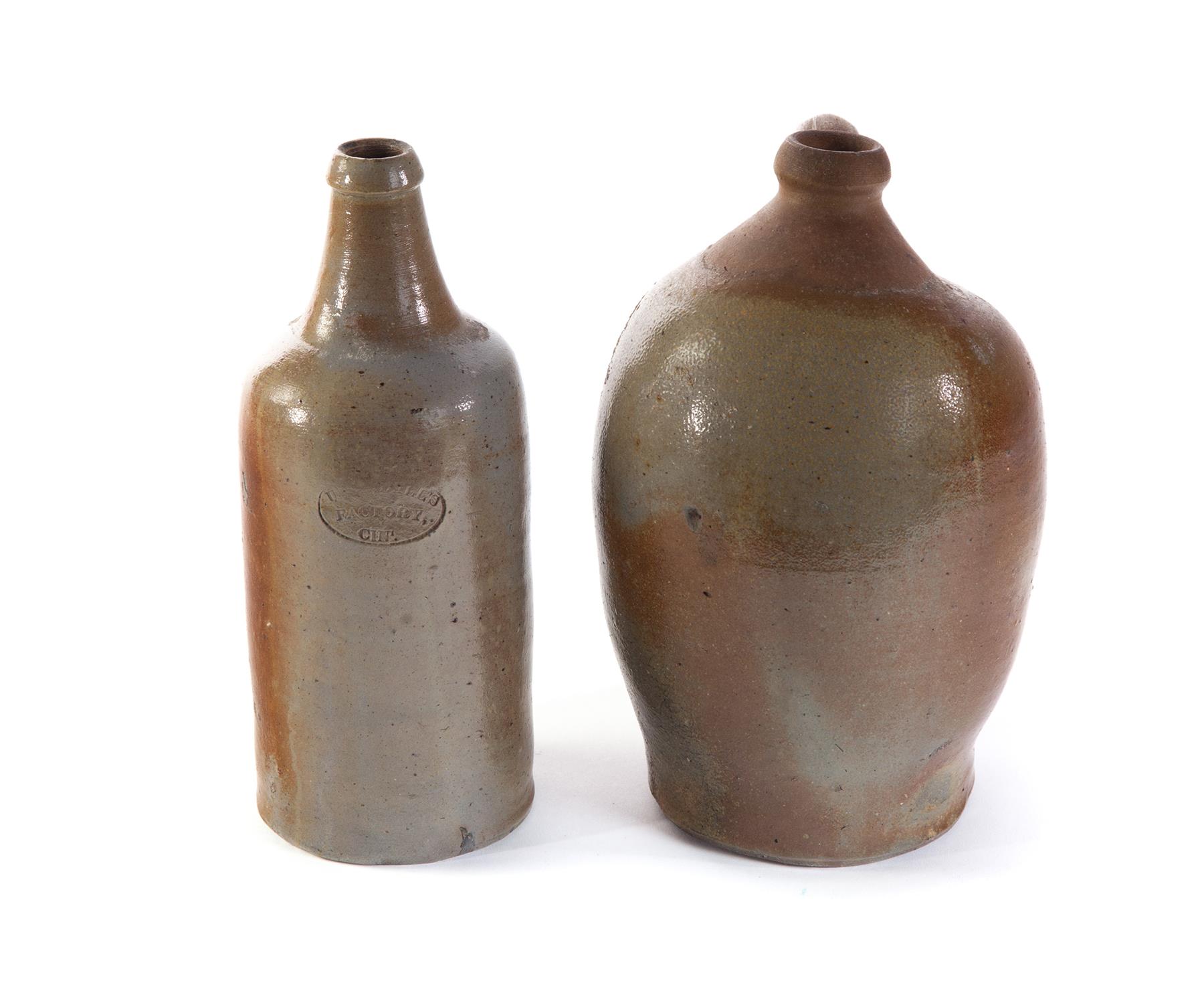 Appraisal: OHIO STONEWARE JUG AND BOTTLE Second quarter- th century Impressed