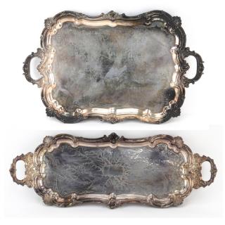 Appraisal: Two Large Antique Silver Plate Trays Two Large Antique Silver