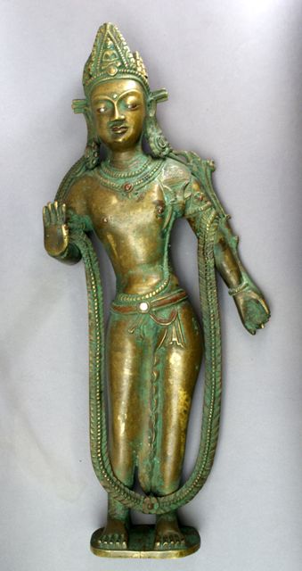 Appraisal: Tibetan bronze statue of a standing deity with silver and