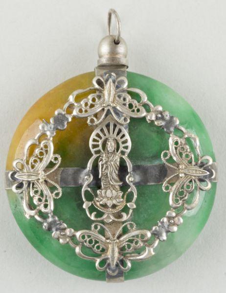 Appraisal: Antique Tibetan Jade Pendant with Quan Yin Motif round pendant