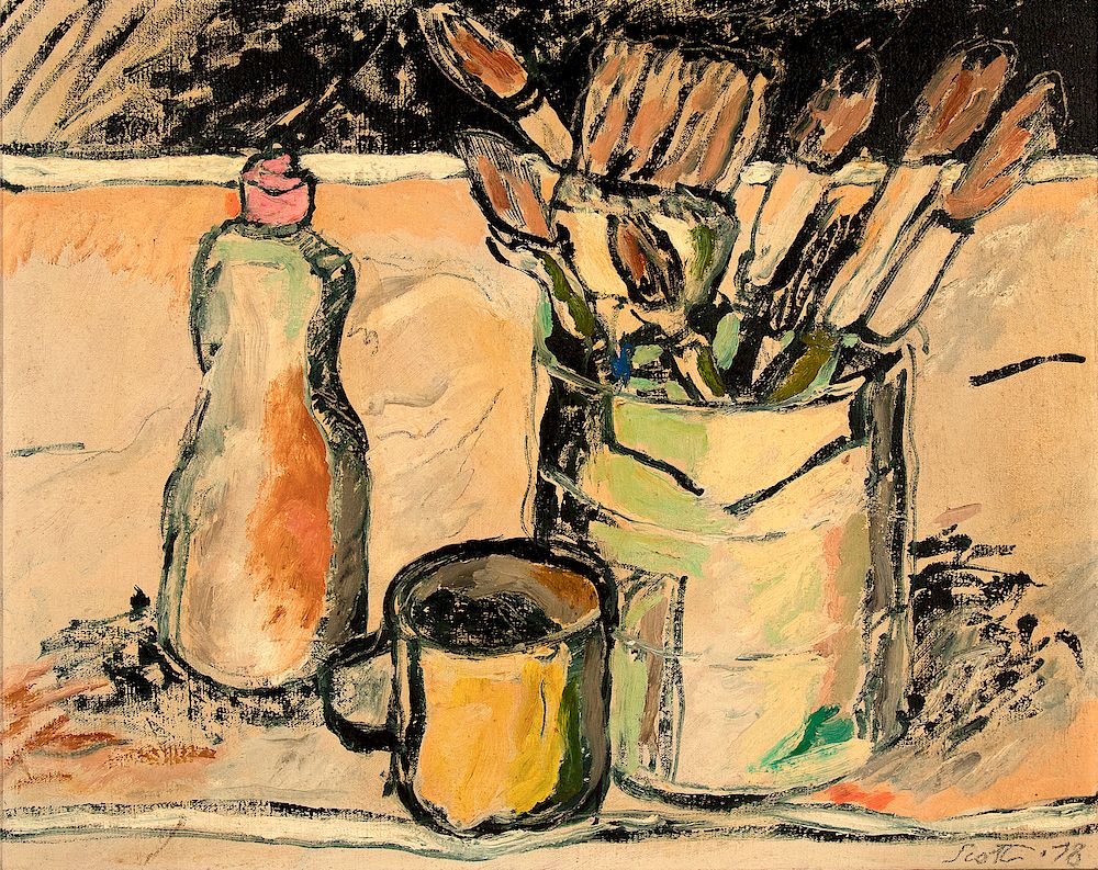 Appraisal: Sam Scott Still Life with Paint Brushes SAM SCOTT b