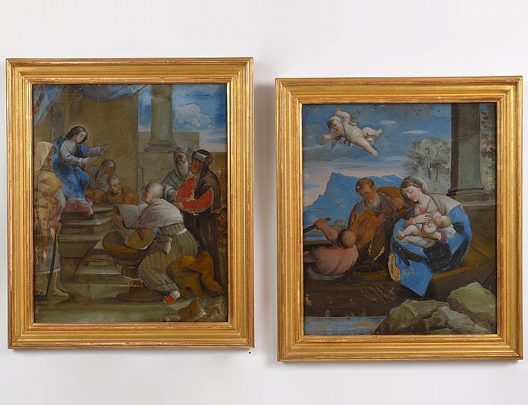 Appraisal: PAIR OF ITALIAN REVERSE PAINTINGS ON GLASSLate th Early th