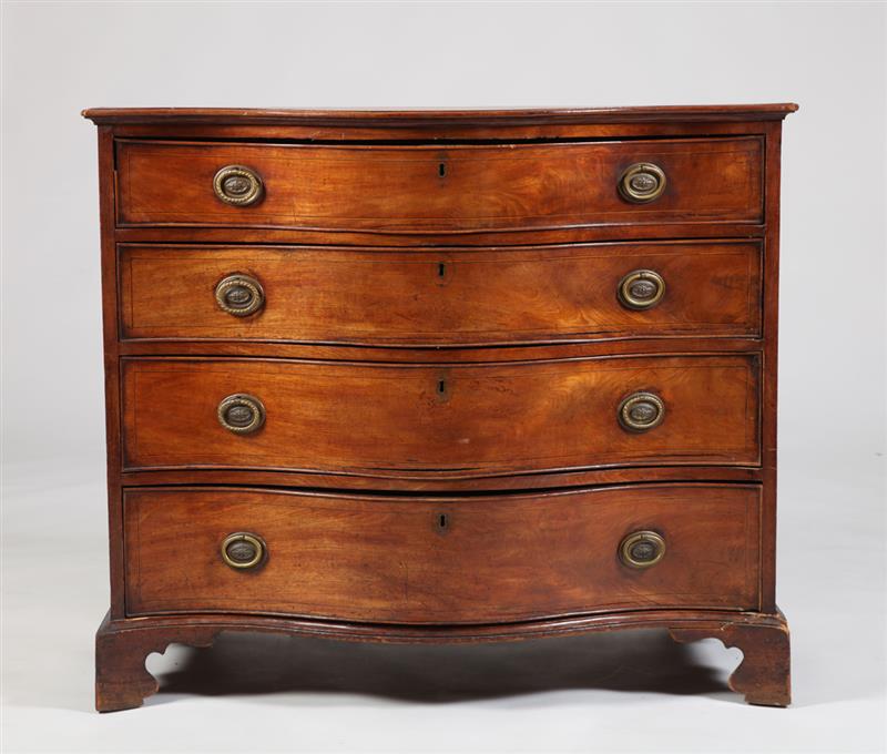 Appraisal: GEORGE III INLAID MAHOGANY SERPENTINE-FRONTED CHEST OF DRAWERS The top