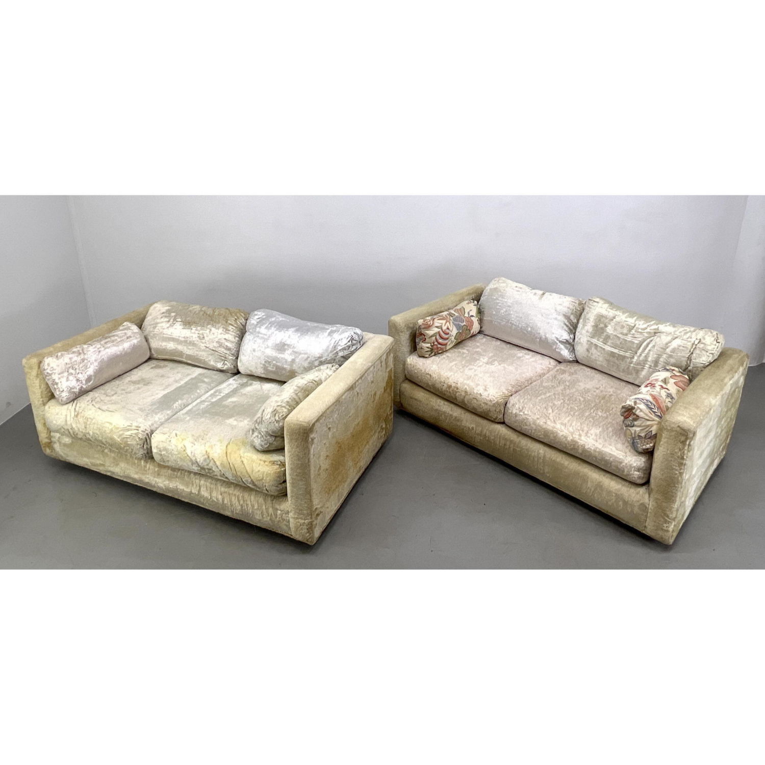 Appraisal: Pair Plush Velvet Love Seat Sofas Dimensions H inches W