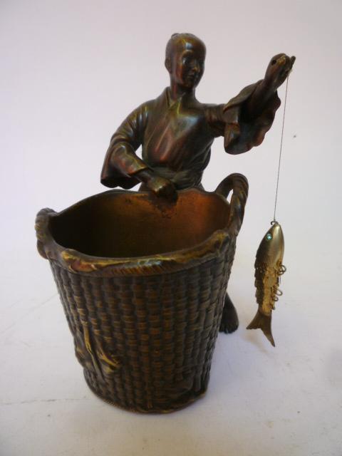 Appraisal: A JAPANESE BRONZE FIGURE c of a fisherman standing barefoot