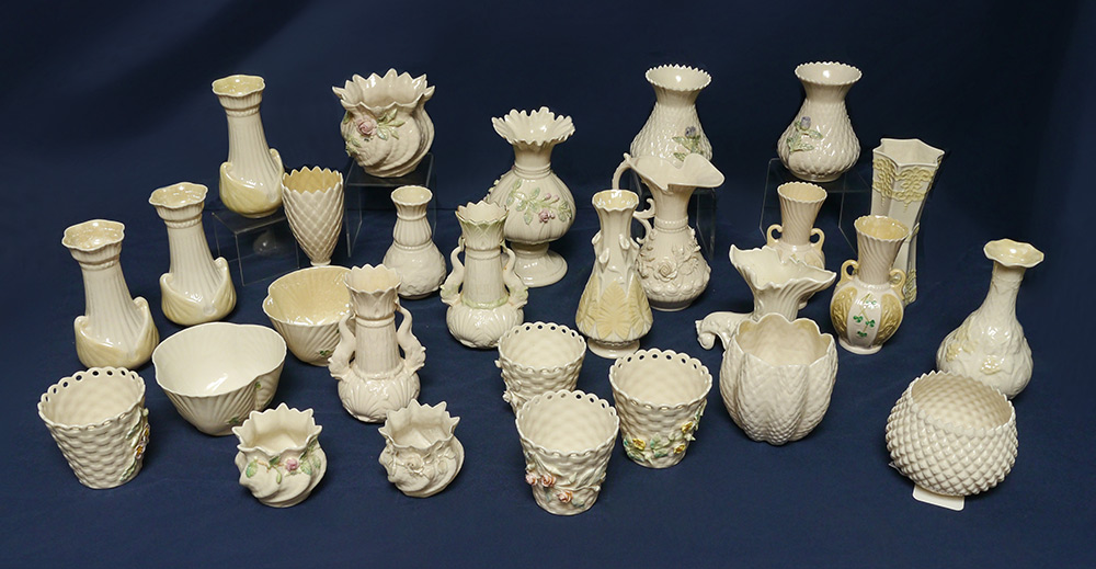 Appraisal: COLLECTION OF BELLEEK PORCELAIN VASES AND SPILLS Approx pieces to