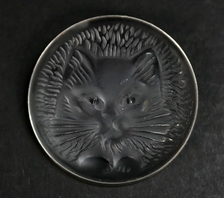 Appraisal: Lalique frosted glass Cat brooch -diameter Stamped Lalique on the