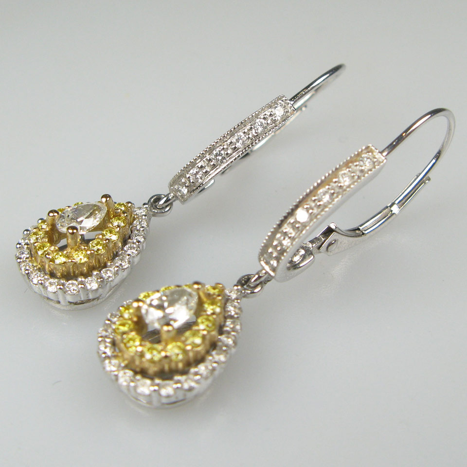 Appraisal: Pair Of k White Gold Drop Earrings each set with