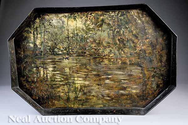 Appraisal: Louisiana School th c Bayou Scene with Figures in Pirogue