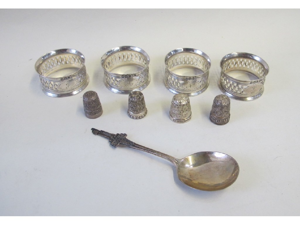 Appraisal: Lot comprising cased silver thimbles four silver napkin rings and