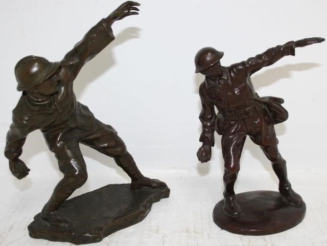 Appraisal: TWO SIMILAR EARLY TH CENTURY BRONZES DEPICTINGWORLD WAR ONE SOLDIERS