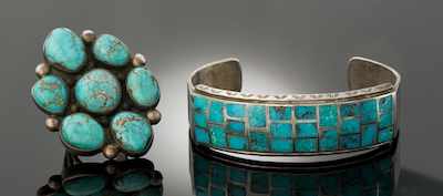 Appraisal: A Ladies' Turquoise and Silver Ring and Bracelet Sterling silver