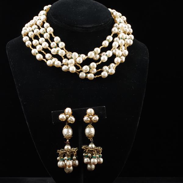 Appraisal: Miriam Haskell pc Faux Pearl Necklace Clip Chandelier Earrings