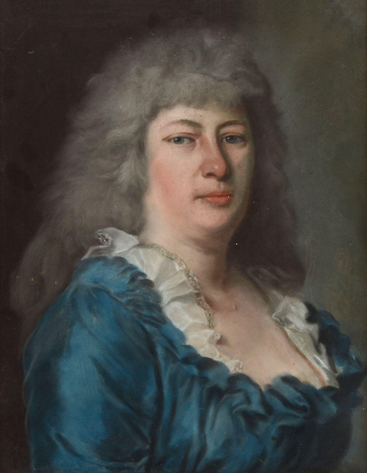 Appraisal: GOOD EARLY PORTRAIT OF A WOMAN IN BLUE DRESS PASTEL