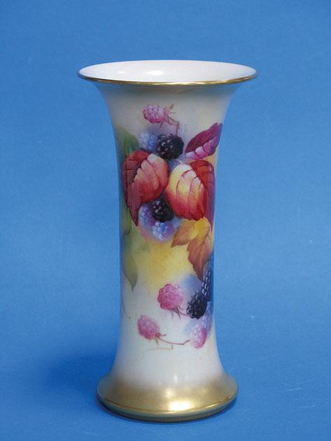 Appraisal: A ROYAL WORCESTER BLUSH IVORY VASE of spool shape painted