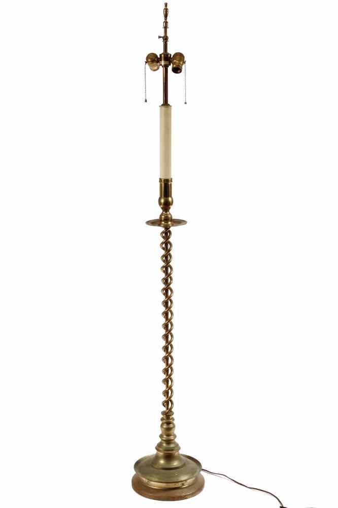 Appraisal: FLOORLAMP FROM EARLIER BRASS CANDLESTAND - th c Brass Open