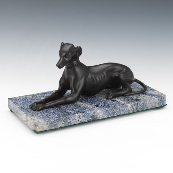 Appraisal: ART DECO COLD PAINTED METAL SCULPTURE OF RECUMBENT WHIPPET ON