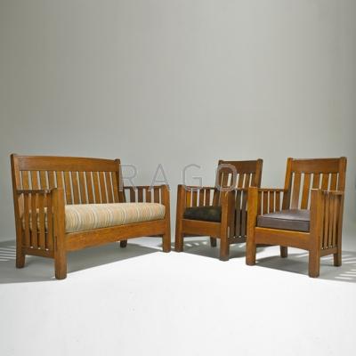 Appraisal: CORTLAND Three piece parlor set USA early th c Oak