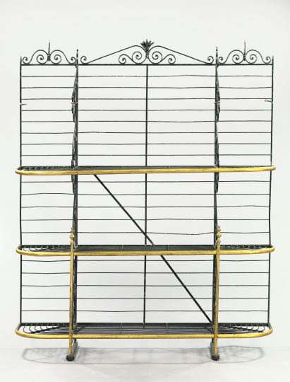 Appraisal: Large French Brass-Mounted Wrought-Iron Baker's Rack with three curved shelves