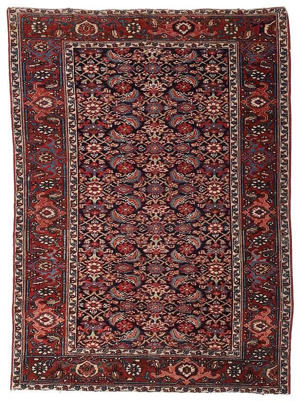 Appraisal: Heriz Rug th th century dark blue field with leaf