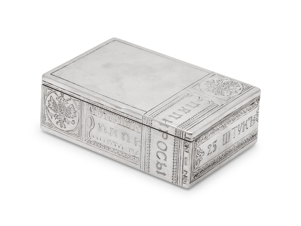 Appraisal: A Russian Silver Trompe l'Oeil Table-Top Cigarette Box A Russian