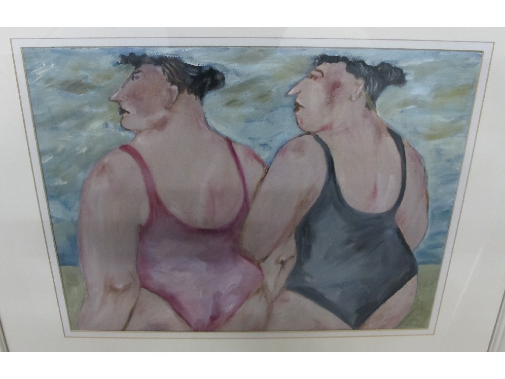 Appraisal: RITA McGURN Oil on board 'Big Beach Bums' signed recto