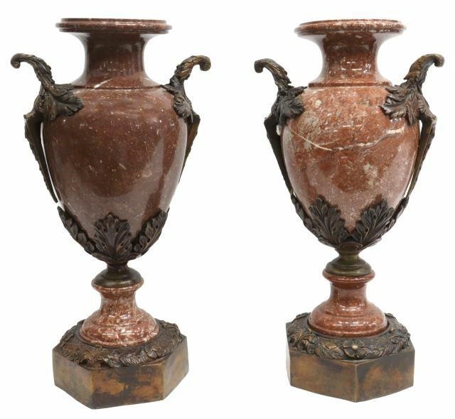 Appraisal: pair Large rouge marble urn-form garnitures th c slightly varied