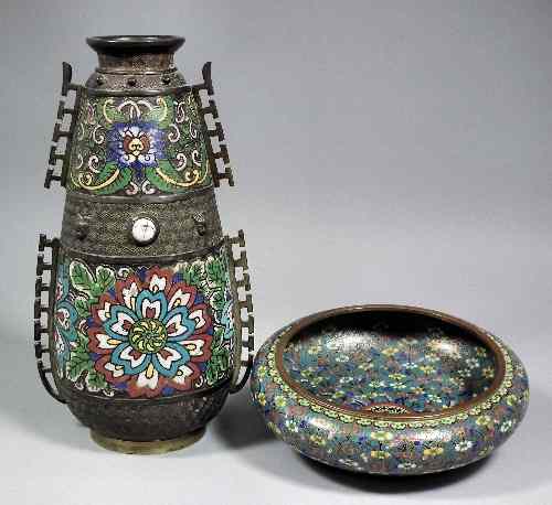 Appraisal: A th Century Japanese bronze and champleve enamel vase with