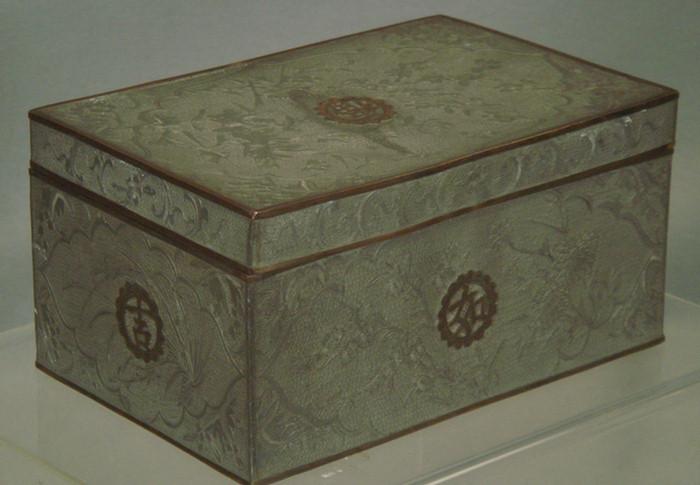 Appraisal: Chinese engraved pewter box inset with brass corners and the