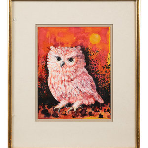 Appraisal: Kelly Fearing American - Pink Owl mixed media on paper