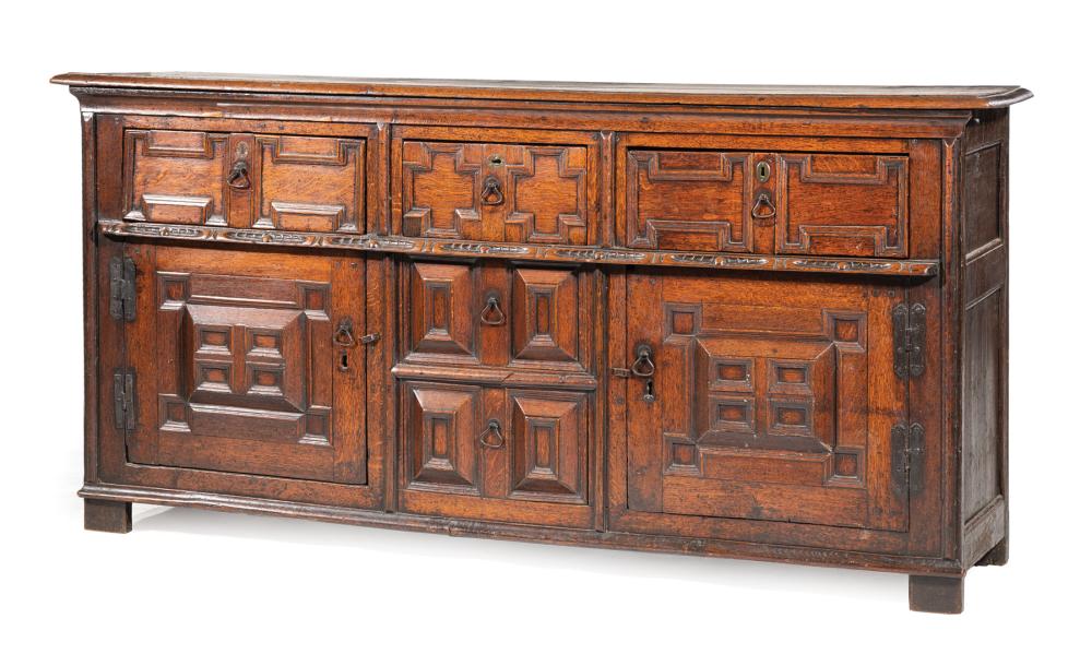 Appraisal: Jacobean Carved Oak Credenza late th early th c molded