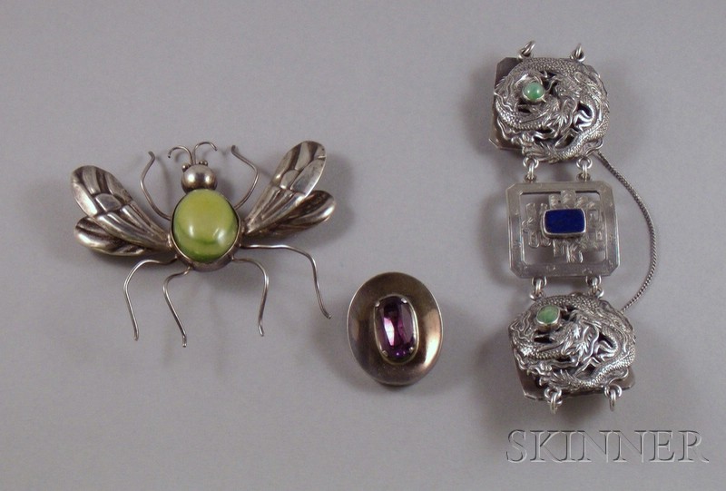 Appraisal: Three Sterling Silver Jewelry Items including a vintage Mexican silver