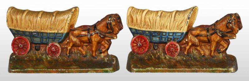 Appraisal: Cast Iron Covered Wagon Team of Horses Bookends Description Signed