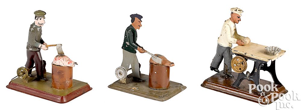 Appraisal: Three butcher and baker steam toy accessories Three painted tin