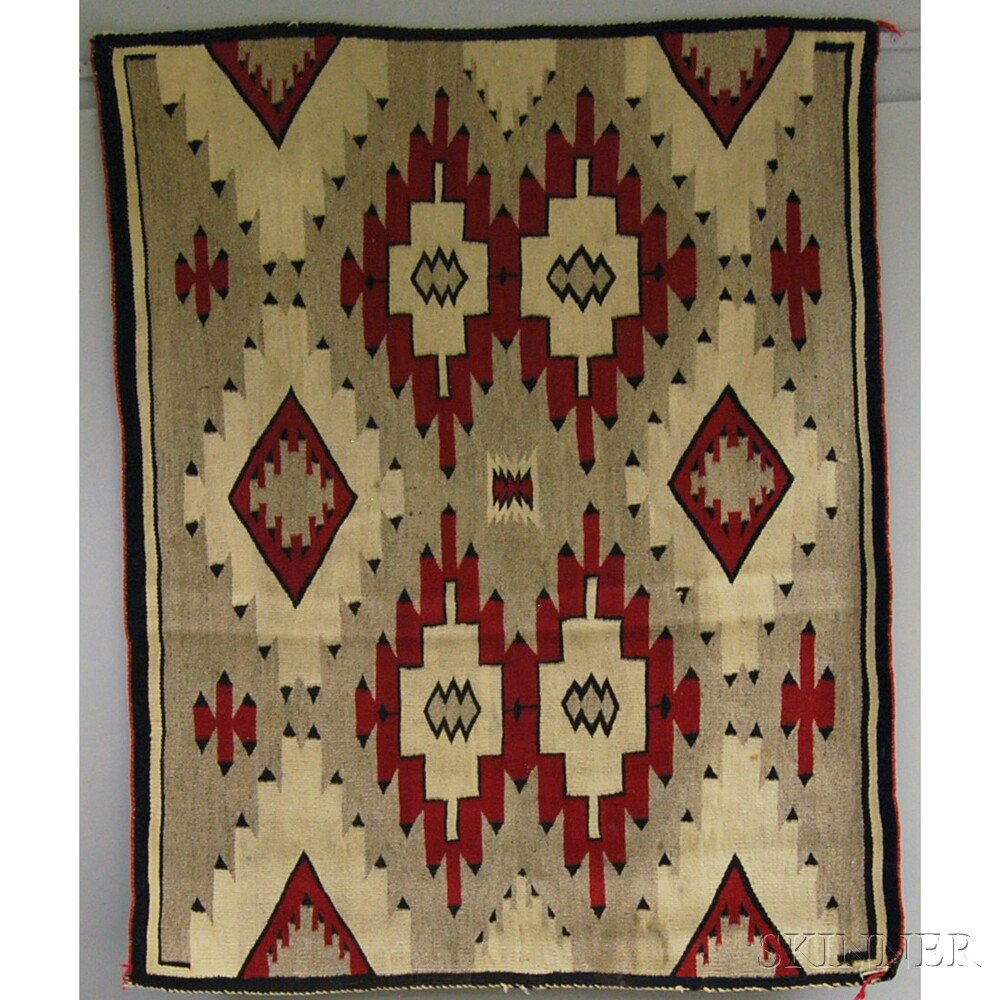 Appraisal: Navajo Rug with geometric devices and arrows x in Estimate