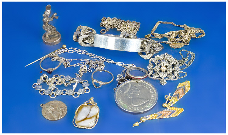 Appraisal: Collection Of Mostly Silver Jewellery Comprising ID Bracelet Rings Bracelets