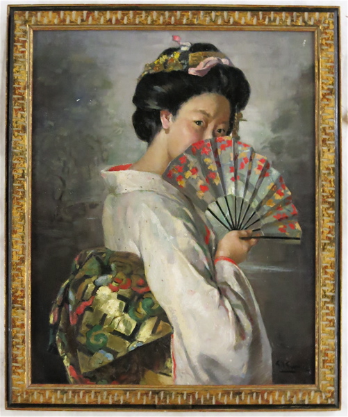 Appraisal: ENRIQUE GIL GUERRA OIL ON CANVAS Spain - Geisha behind