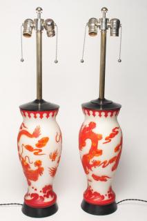 Appraisal: Pair of Vintage Japanese Cameo Glass Lamps s In the