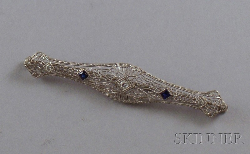 Appraisal: Art Deco kt White Gold and Gemstone Lacework Bar Pin